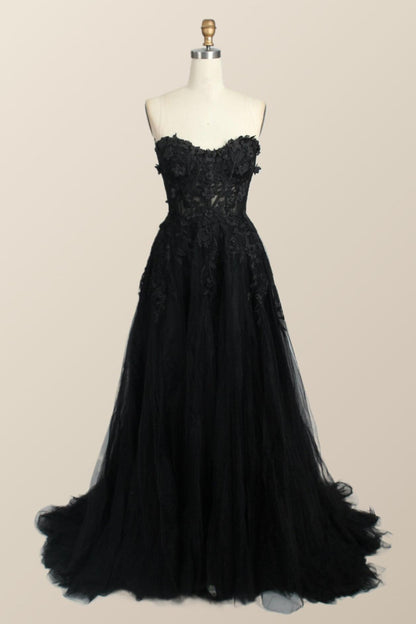 Green Floral Embroidery Strapless A-line Formal Dress