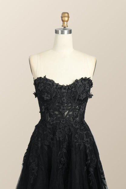 Green Floral Embroidery Strapless A-line Formal Dress