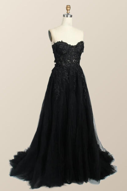 Green Floral Embroidery Strapless A-line Formal Dress