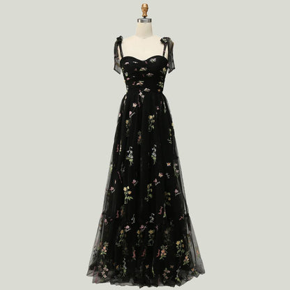 Green A-line Embroidered Long Formal Gown