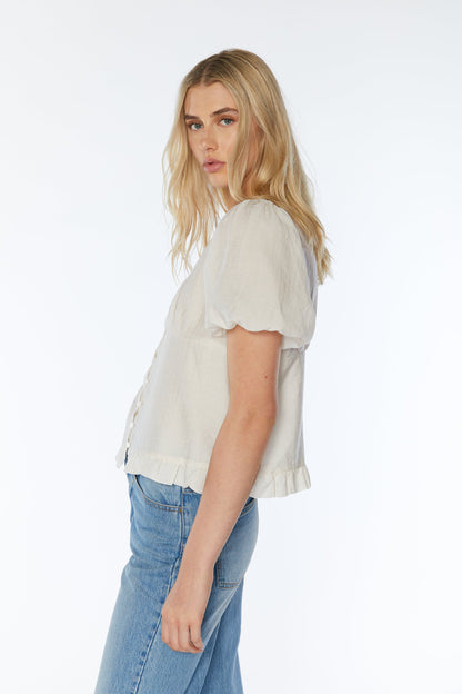 PUFF SLEEVE BUTTON FRONT TOP