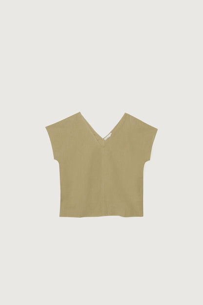 LINEN BLEND V-NECK BLOUSE