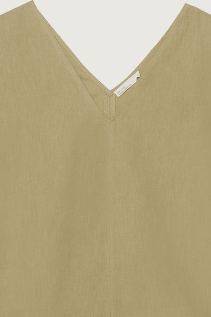 LINEN BLEND V-NECK BLOUSE