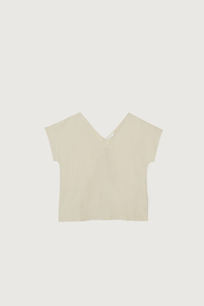LINEN BLEND V-NECK BLOUSE