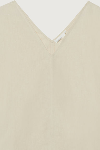 LINEN BLEND V-NECK BLOUSE