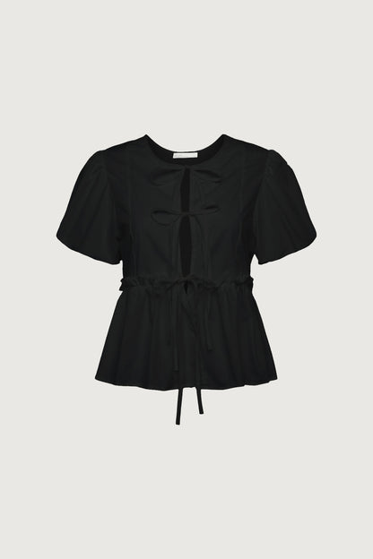 PUFF SLEEVE FRONT TIE BLOUSE
