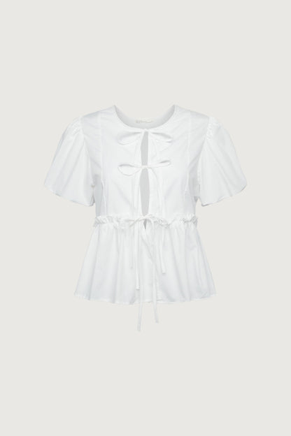 PUFF SLEEVE FRONT TIE BLOUSE