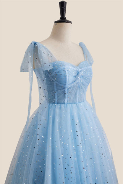 Blue Sparkle Tulle Ruched Short Princess Dress
