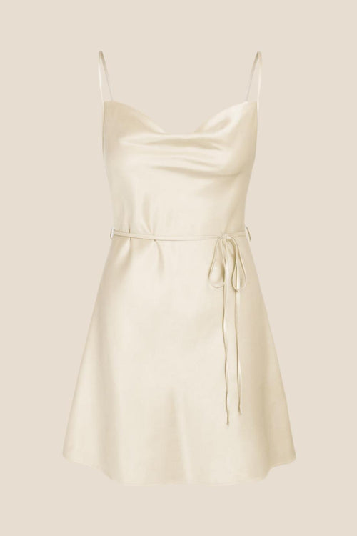 Cowl Neck Champagne Short Dress with Belt
