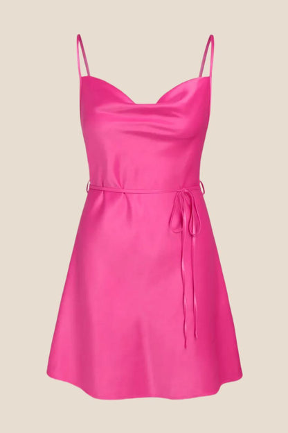 Cowl Neck Champagne Short Dress with Belt