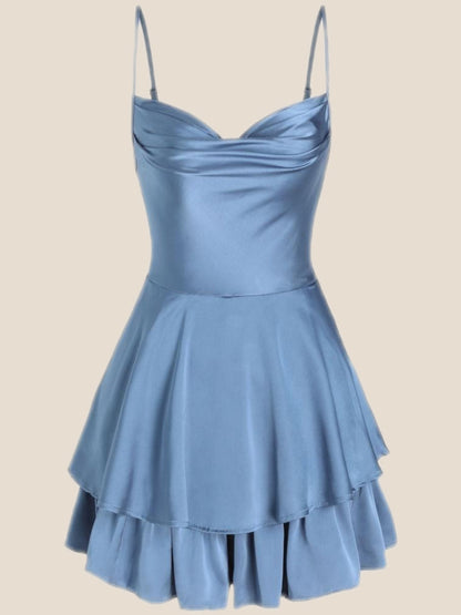 Cowl Neck Light Champagne Ruffles Short Princess Dress