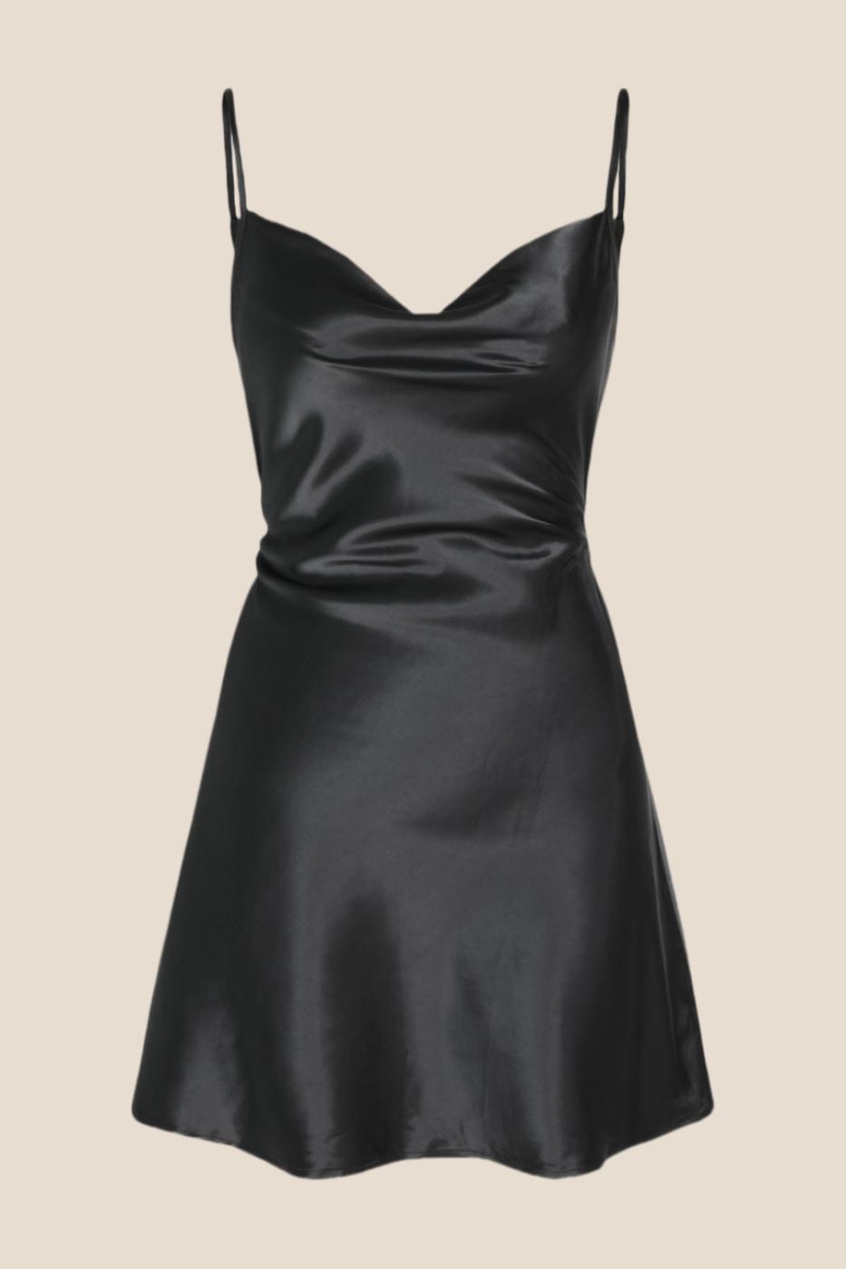 Cowl Neck White Back Tie A-line Short Dress