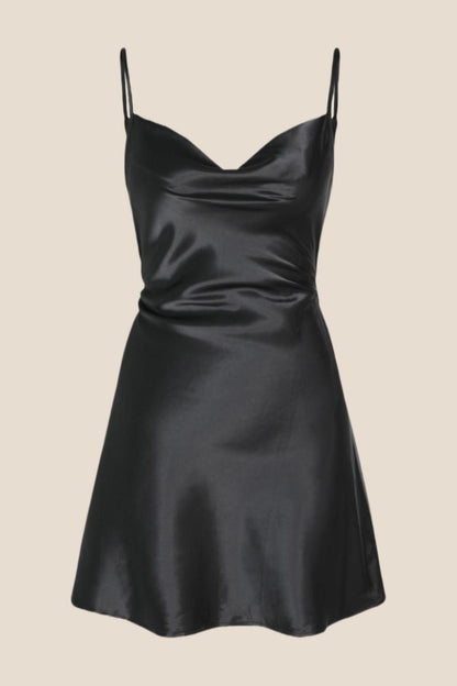 Cowl Neck White Back Tie A-line Short Dress