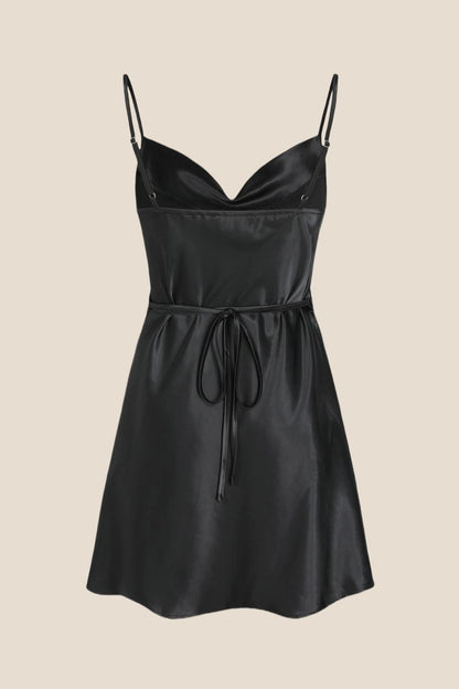 Cowl Neck White Back Tie A-line Short Dress