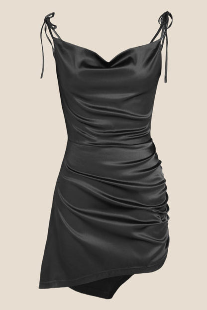 Cowl Neck Navy Blue Open Back Short Dress