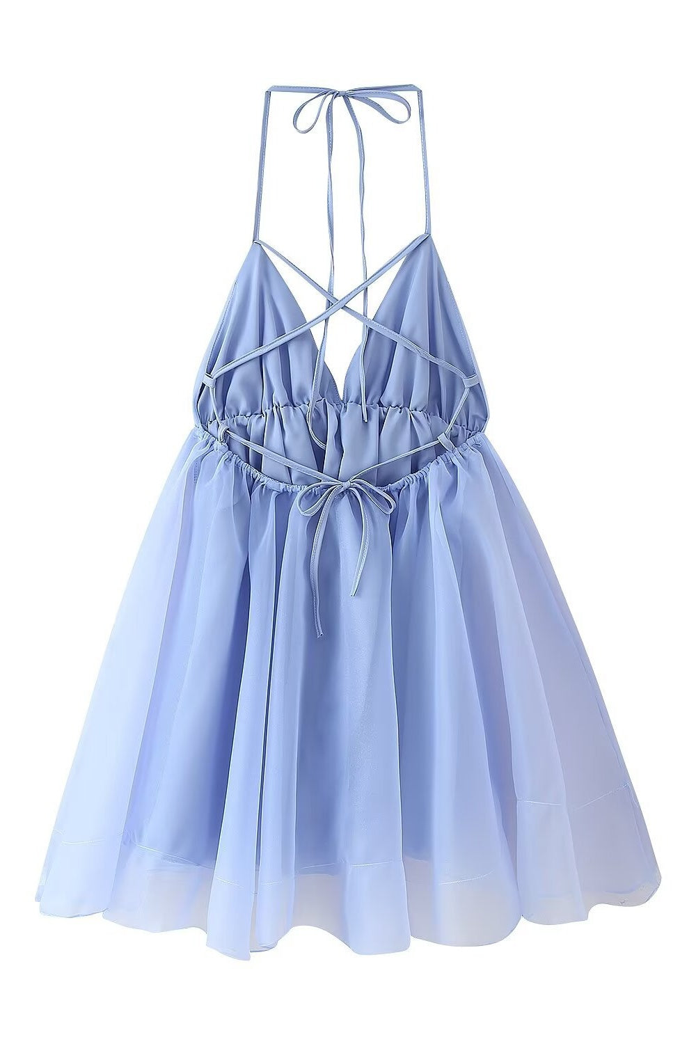 Blue V Neck A-line Short Dress