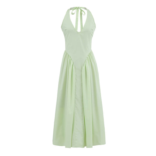 Cyan Halter A-line Long Dress
