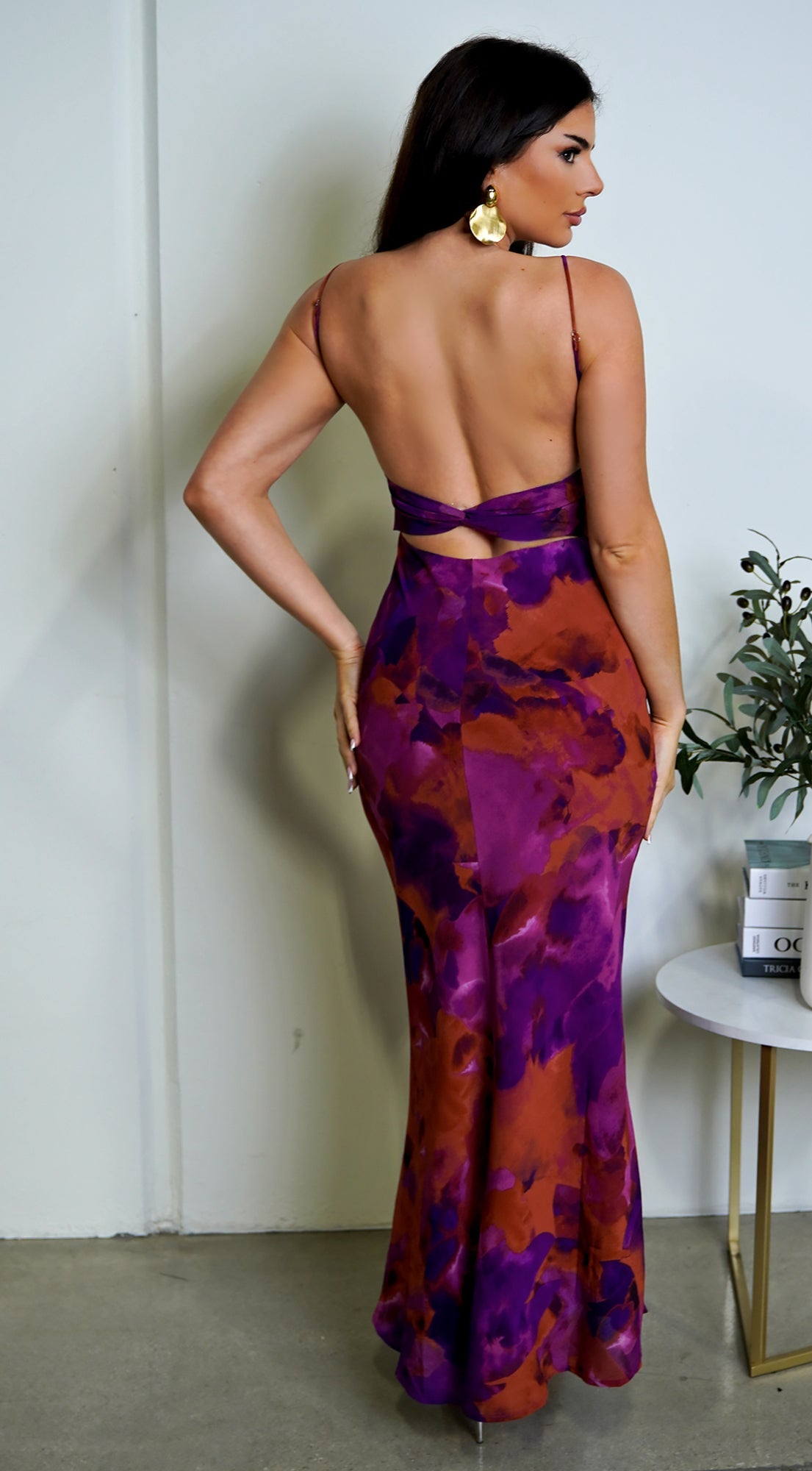 Kaelie Multicolor Chiffon Print Maxi Dress - Purple