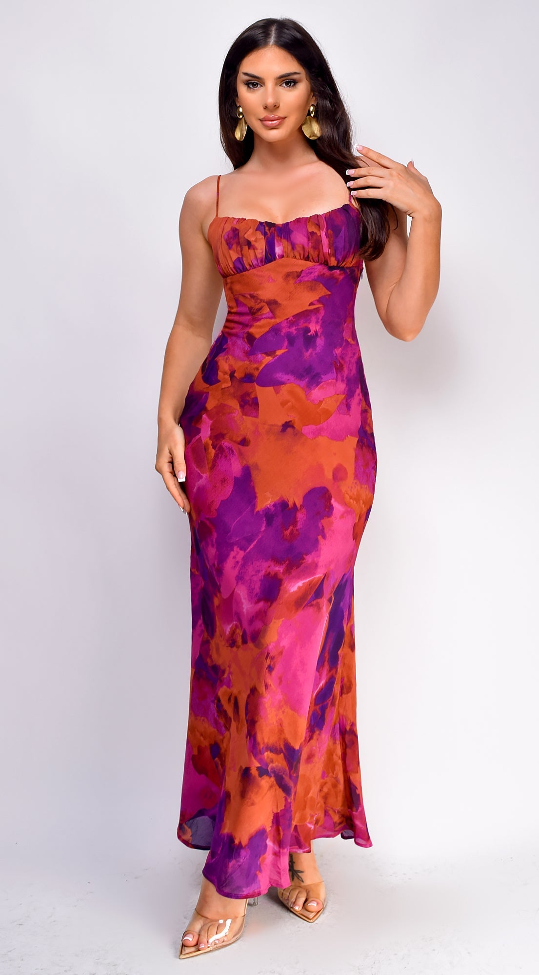 Kaelie Multicolor Chiffon Print Maxi Dress - Purple