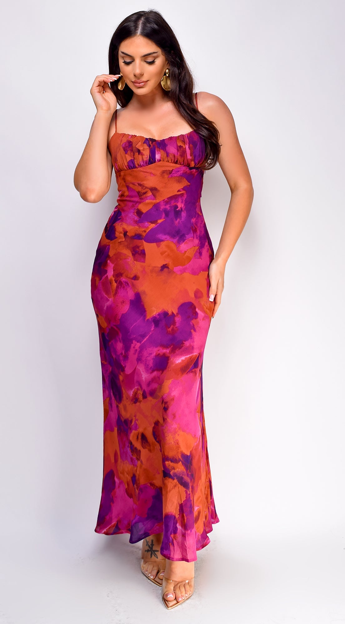 Kaelie Multicolor Chiffon Print Maxi Dress - Purple