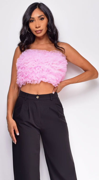 Ryan Mesh Tulle Tube Top - Pink