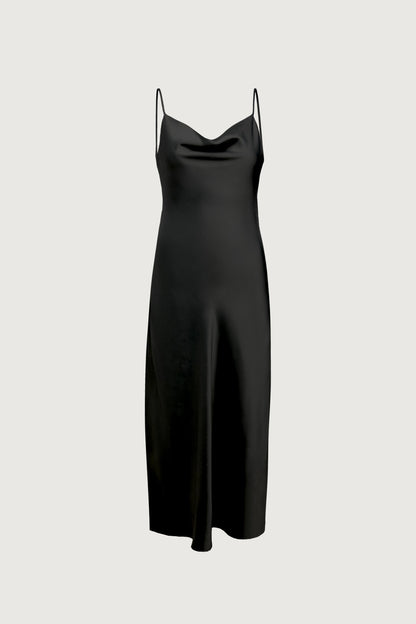 COWL NECK SATIN MIDI DRESS