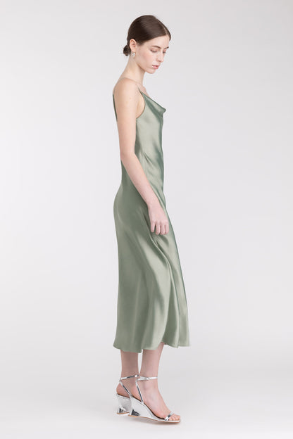 COWL NECK SATIN MIDI DRESS