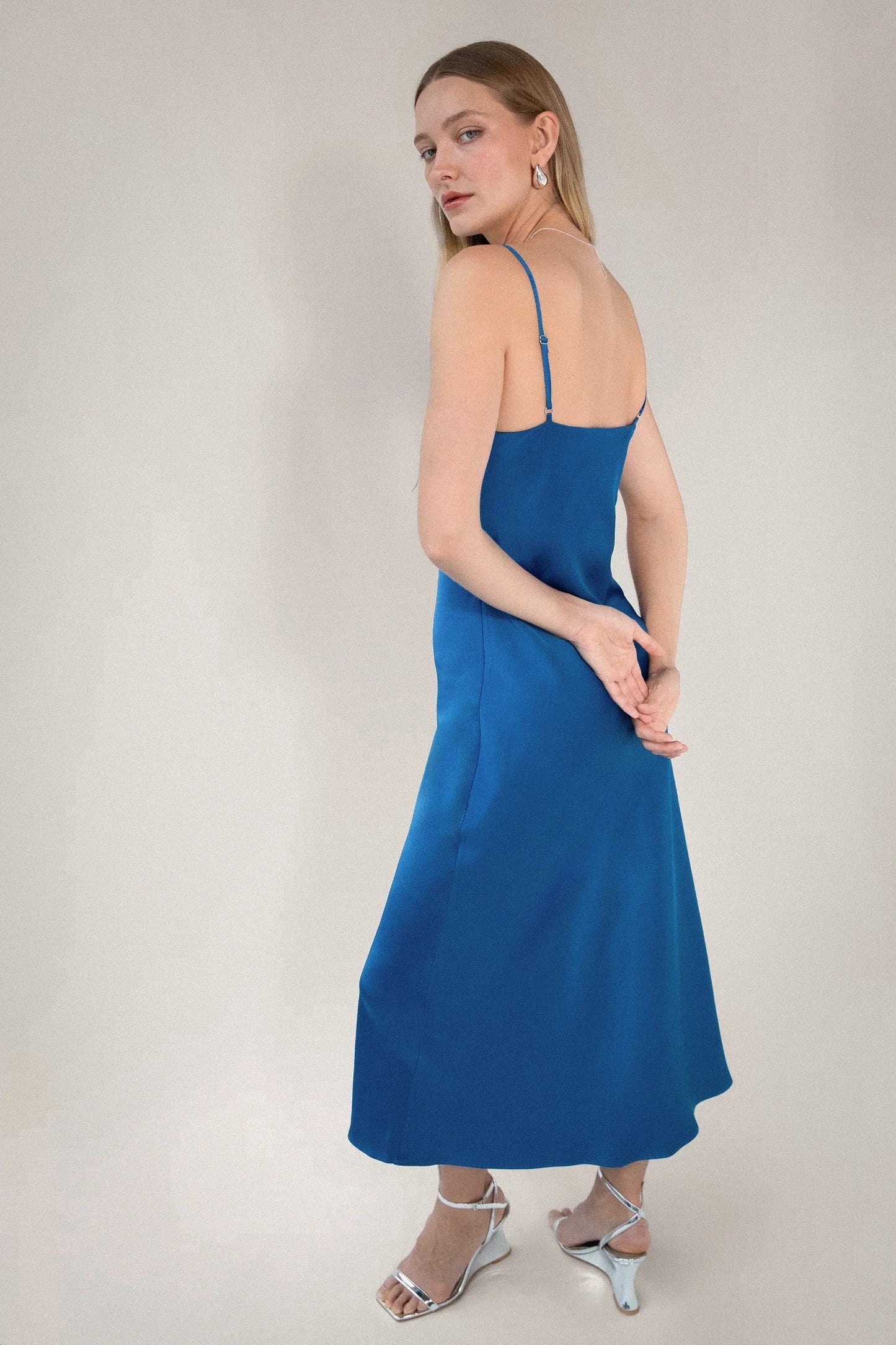COWL NECK SATIN MIDI DRESS