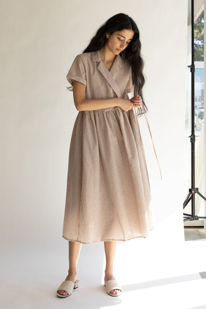 GINGHAM WRAP DRESS