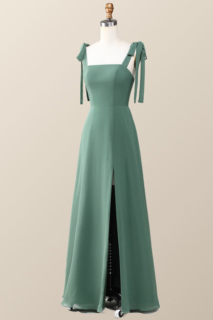 Eucalyptus Square Neck Long Bridesmaid Dress