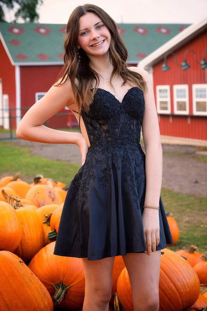 Dark Green Satin and Lace Short Dress