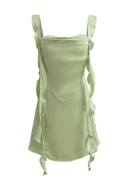 Green Ruffled Streamers Short Summer Dress