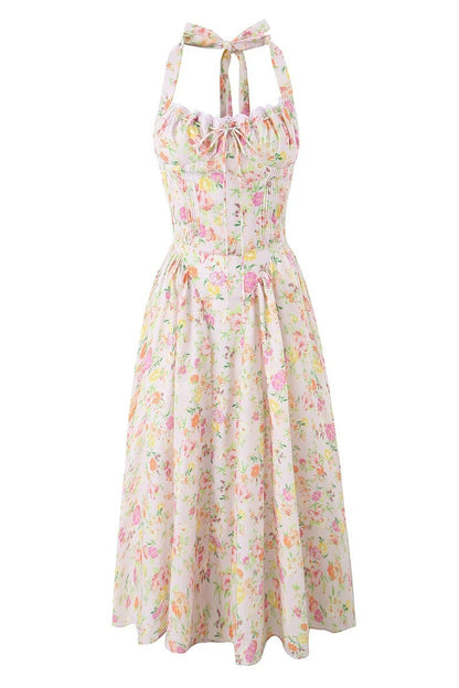 Halter White Tie Front Summer Dress