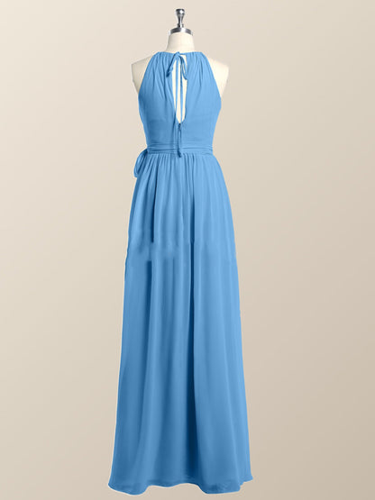 Halter Burgundy Chiffon A-line Long Bridesmaid Dress