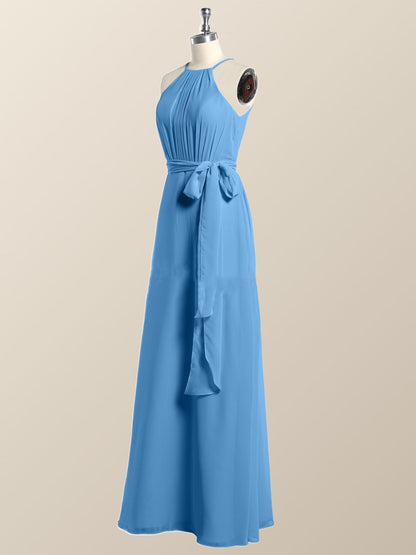 Halter Burgundy Chiffon A-line Long Bridesmaid Dress