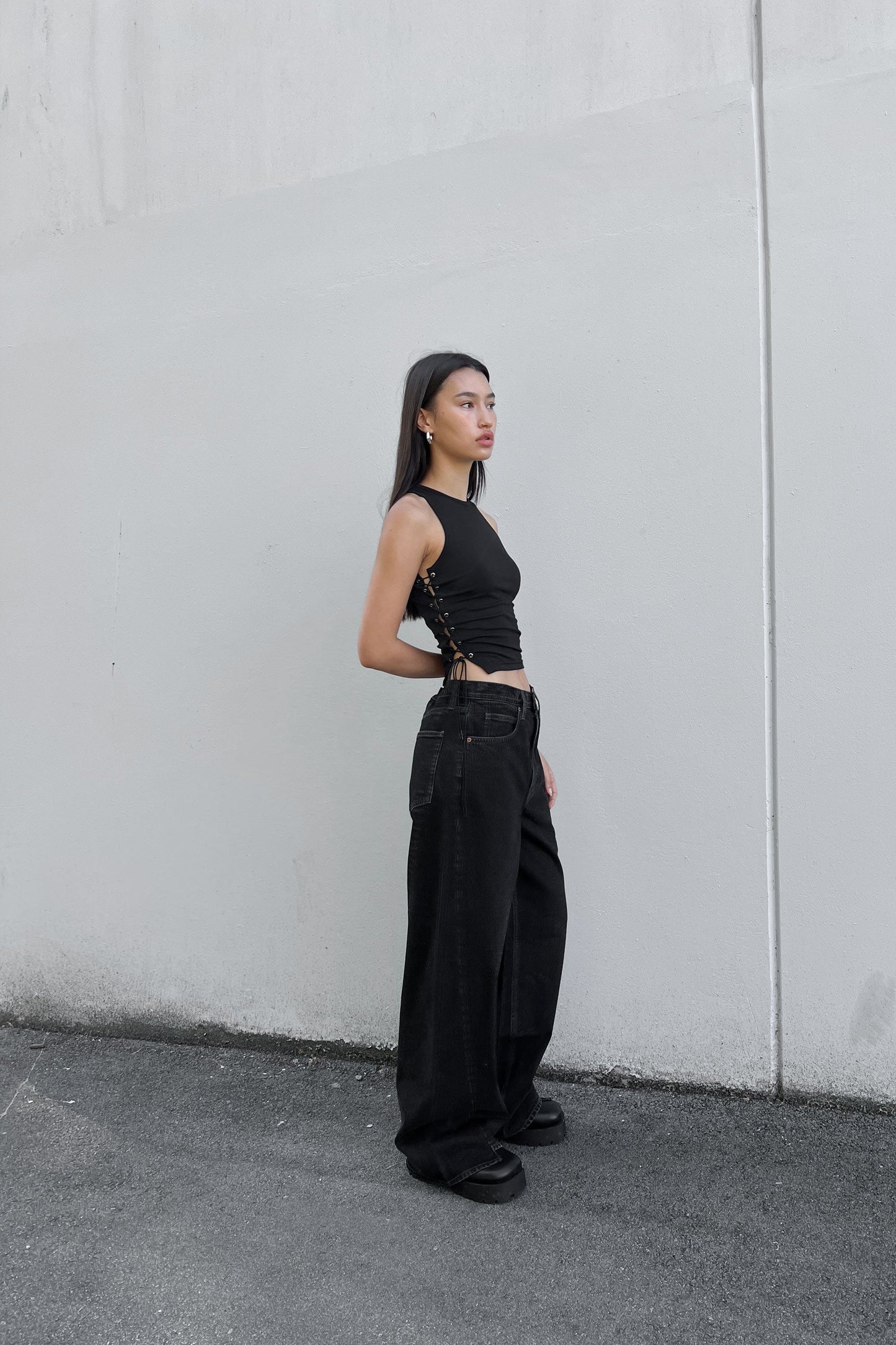 OAK 23 REMIX ASYMMETRICAL HEM HIGH-RISE JEAN