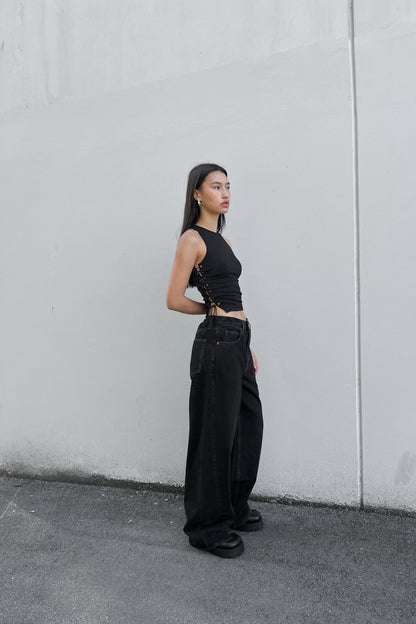 OAK 23 REMIX ASYMMETRICAL HEM HIGH-RISE JEAN
