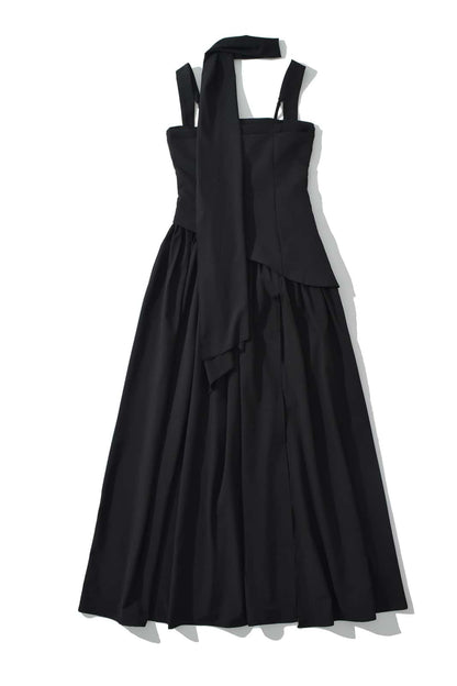 Green Ruched Waist Maxi Dress with Scarf