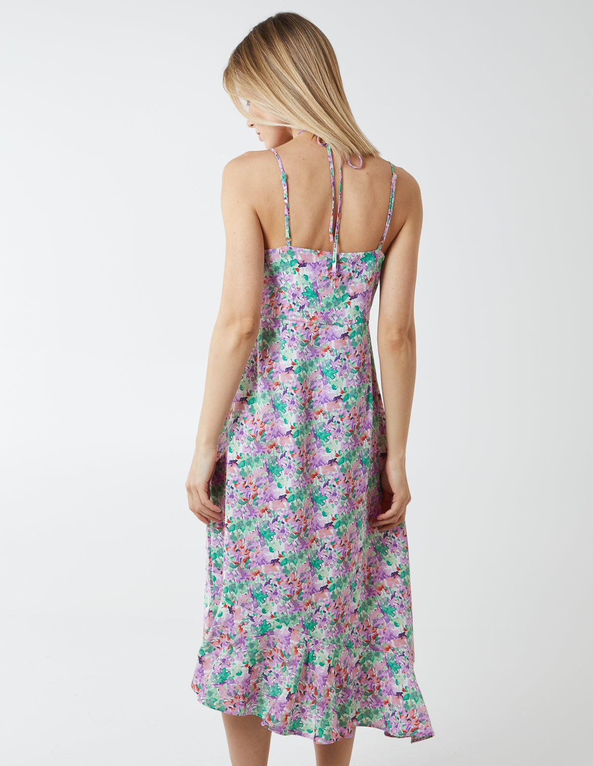 Twist Front Floral Print Midi Dress