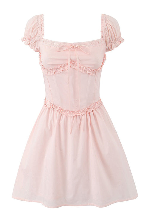 Cap Sleeves Cute Pink A-line Short Dress