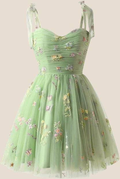 Champagne A-line Floral Short Princess Dress