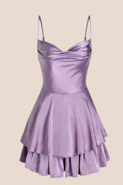 Cowl Neck Dusty Blue Ruffles Short Princess Dress