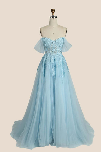 Green Floral Embroidery Strapless A-line Formal Dress