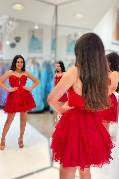 Fuchsia Sweetheart A-line Short Chiffon Ruffle Dress
