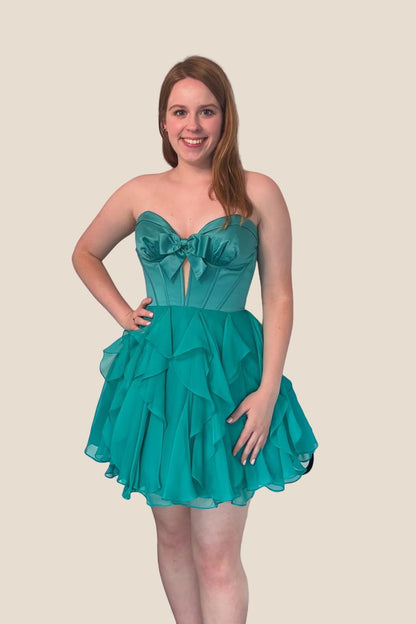 Fuchsia Sweetheart A-line Short Chiffon Ruffle Dress
