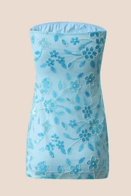 Green Beaded Strapless Fitted Short Dress