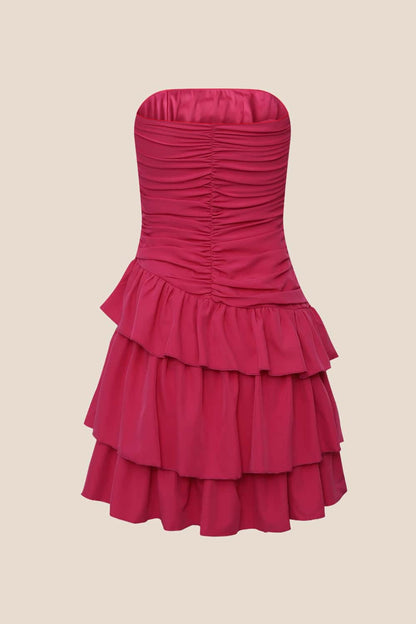 Fuchsia Strapless Ruffle Short Dress