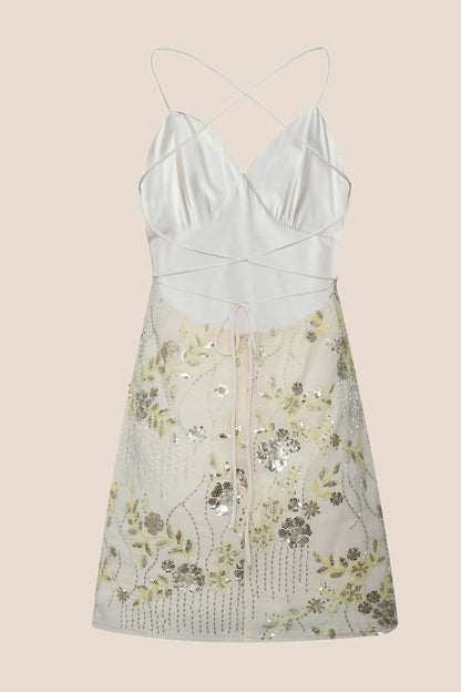 Green Beaded Straps Fitted Short Dress
