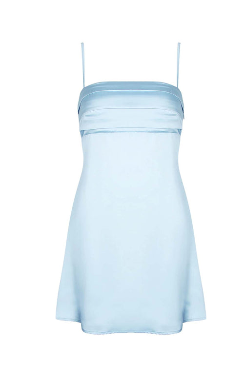 Blue Straps Satin Short Dress