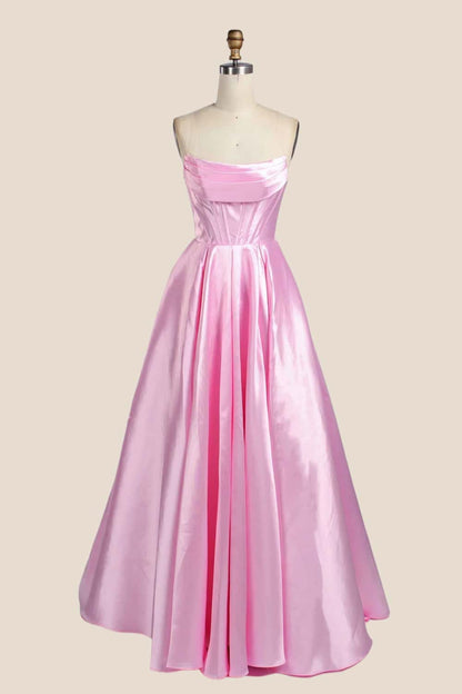 Cowl Neck Pink Satin A-line Formal Dress